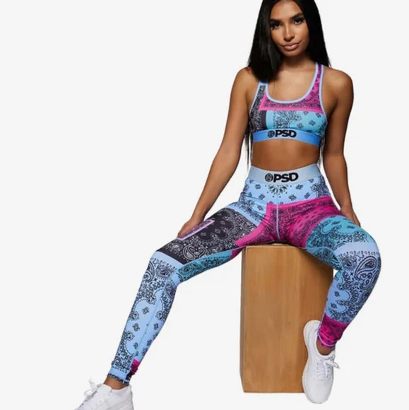 PSD Pants Jumpsuits Psd Bandana Paisley Colorblock Print High Rise Leggings Pink Blue Purple Poshmark